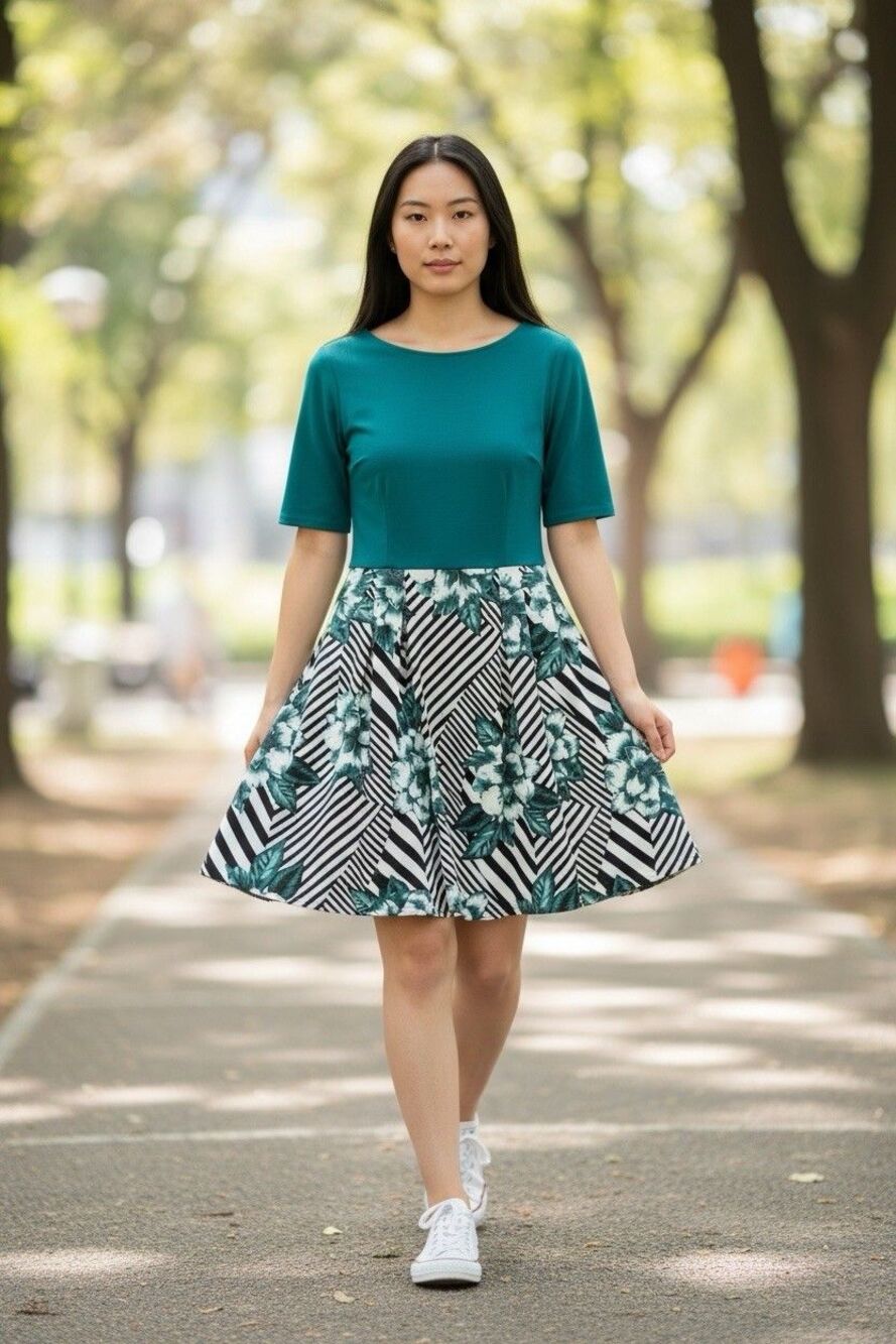 Oxiuly Fashion Fit & Flare Dress Teal Floral Size XL